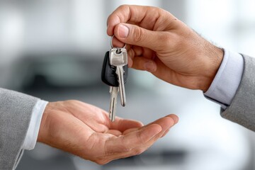Handing over car keys in a professional setting, symbolizing trust and new beginnings