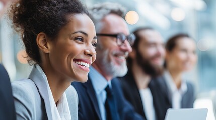 A group of diverse professionals collaborating in a bright business meeting