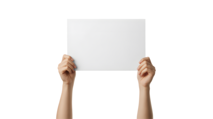 Woman's arms holding a blank white sign, ready for your message, your design
