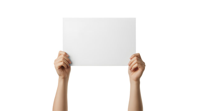 Woman's arms holding a blank white sign, ready for your message, your design - Powered by Adobe