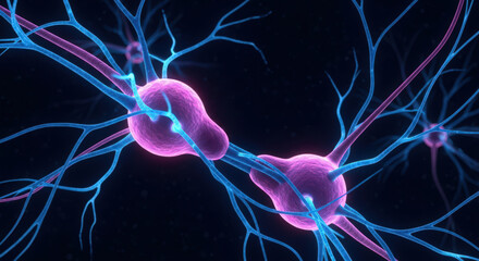 Detailed Neural Network Visualization with Interconnected Neurons and Synapses, Illustrating Brain Function and Artificial Intelligence on a Dark Background for Science