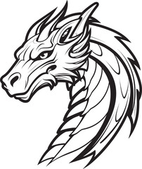 Minimalist Dragon Head in Black Line Art Vector Design Sharp Dragon Head Black Line Art Vector Emblem Icon