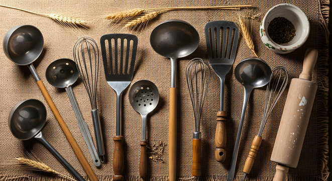 rustic kitchen utensils baking tools cooking equipment