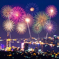 Fireworks over city at night