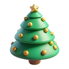 Stylized 3d christmas tree with golden ornaments and star isolated on transparent background.png
