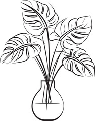 Artistic Black Outline Monstera Vase Logo Vector Minimal Monstera Leaves in Vase Line Art Design