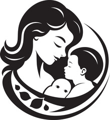 Loving Mother and Baby Vector Icon Design Black Vector Logo Woman Holding Baby in Arms