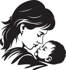 Minimalist Black Outline Mother and Baby Logo Elegant Woman Cradling Infant Vector Logo Icon