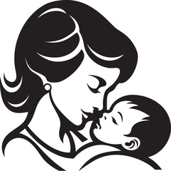 Vector Logo Woman Holding Baby Silhouette Black Mother and Baby Minimal Black Line Drawing Logo