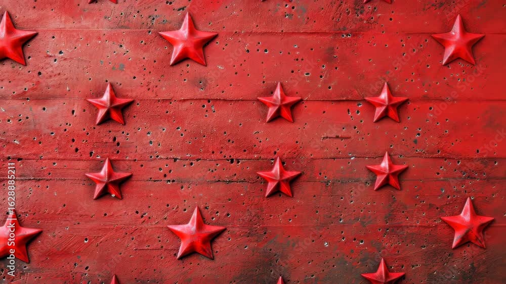 Poster red stars on a rustic surface: a captivating composition of vivid red stars is arranged in a pattern