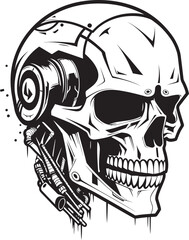 Cyber Skull Line Art Badge Dark SkullBot Gear Emblem