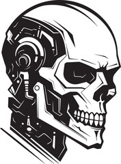 Cyber Skull Industrial Badge Black SkullBot Robotics Icon