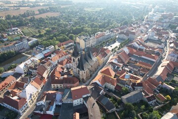 Louny historical town and city center aerial panorama, Ceske Stredohori,Bohemia Czech republic, old town square and streets landmark