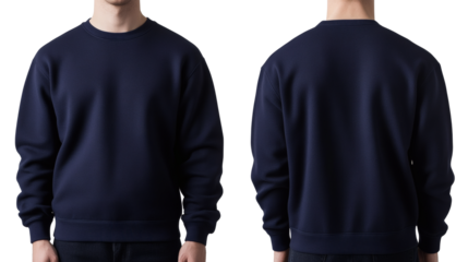 Stylish navy blue sweatshirt mockup for clothing brand design showcasing front and back views, ideal for fashion designers and apparel businesses