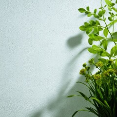 Light teal wall with greenery