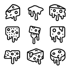 Fototapeta premium Set outline contour line cheese stroke icon melted minimal vector symbol collection