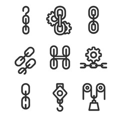 Fototapeta premium Chain symbol contour minimal set industrial line icons icon outline vector stroke