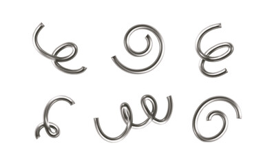 3d chrome line shape. Metal spiral, abstract wave liquid element. Hologram steel ribbon, swirl, curve, squiggle figure. Y2k chrome shape. Vector 3d illustration for futuristic background, y2k design