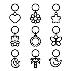 Vector minimal outline decorative keyrings icon set collection icons stroke line contour