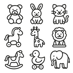 Fototapeta premium Set symbol stroke contour line collection minimal outline animal icon vector toy