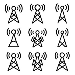 Line outline contour stroke icon minimal relay collection set towers vector symbol