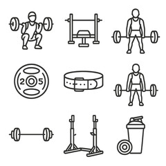 Outline symbol powerlifting line stroke icon set collection contour vector minimal