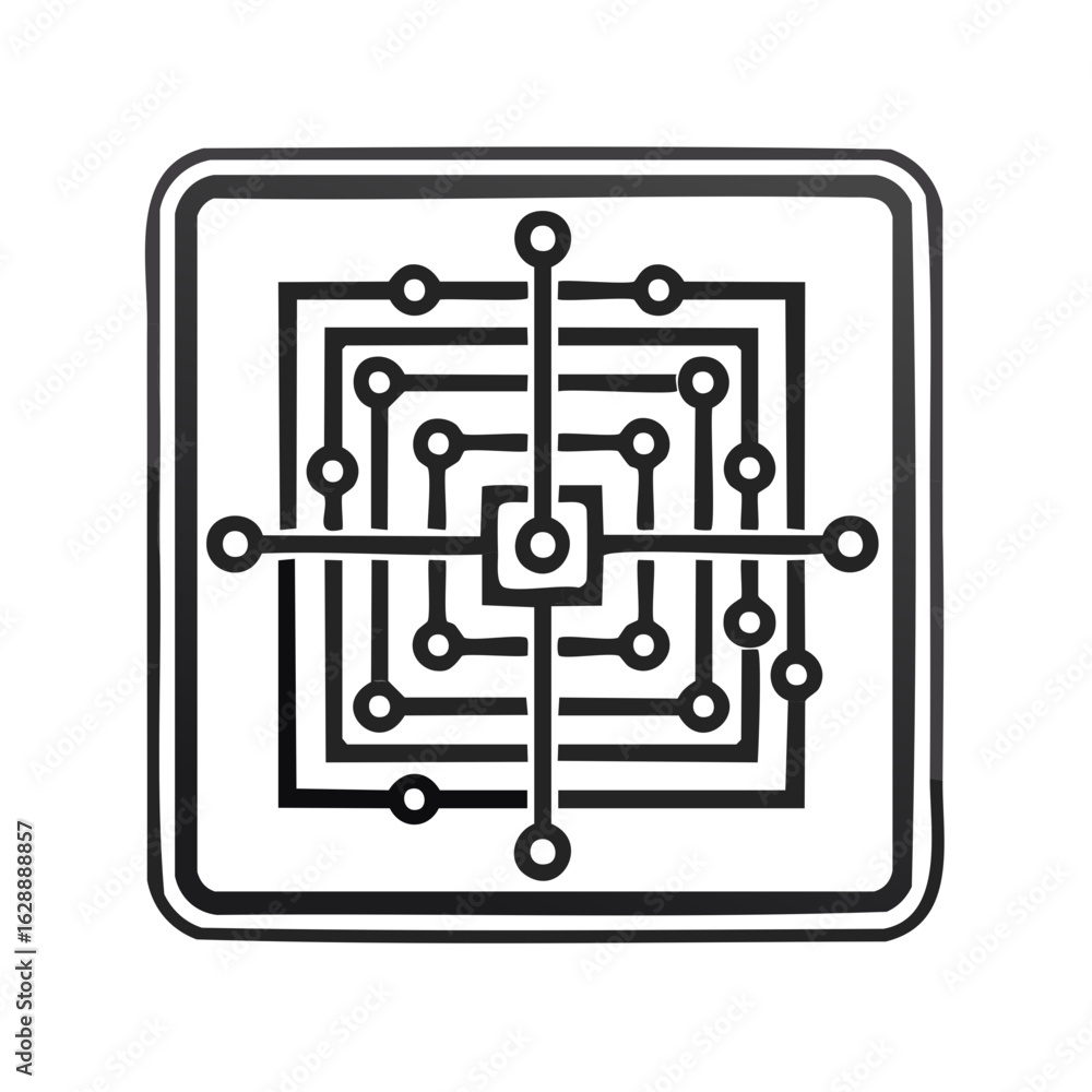 Poster abstract circuit board pattern with rounded square frame technology design