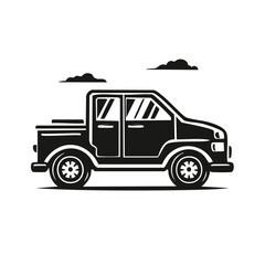 Fototapeta premium Bold black and white graphic of a modern crew cab pickup truck side view