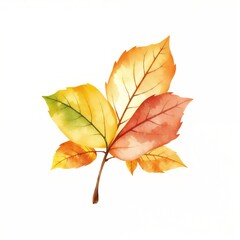 Autumn leaves on branch in watercolor style with copy space