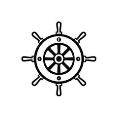 Obraz premium Black and white illustration of a ship's wheel nautical design