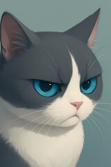 Grumpy Blue-Eyed Cat Illustration – Realistic Vector Pet Art