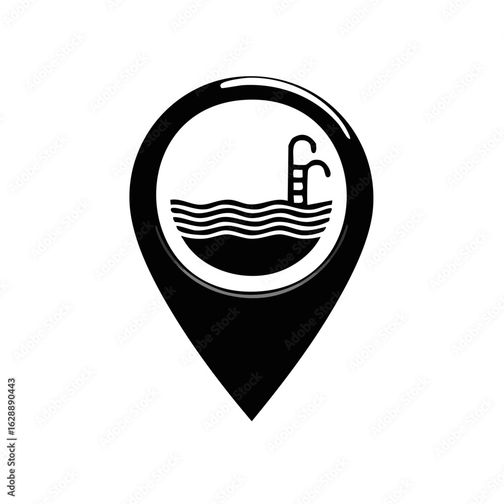 Aufkleber minimalist black map pin with a swimming pool icon for navigation and location services