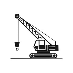 Simple black crawler crane icon vector illustration of heavy construction machinery