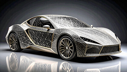 Naklejka premium Abstract car with unique artistic patterns, blending modern design and creative expression. Perfect for conceptual art, futuristic visuals, advertising, and imaginative automotive projects.