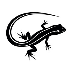 Stylized Lizard Silhouette with Long Tail, Striped Body, and Spiky Toes