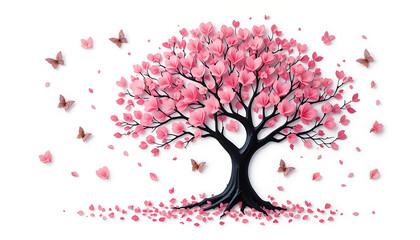 Pink Blossom Tree with Butterflies.