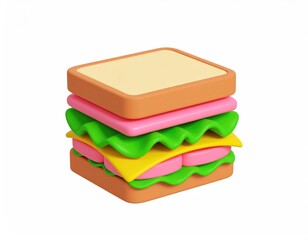 Playful 3D Render of a Layered Sandwich: Cheerful Cartoon Style