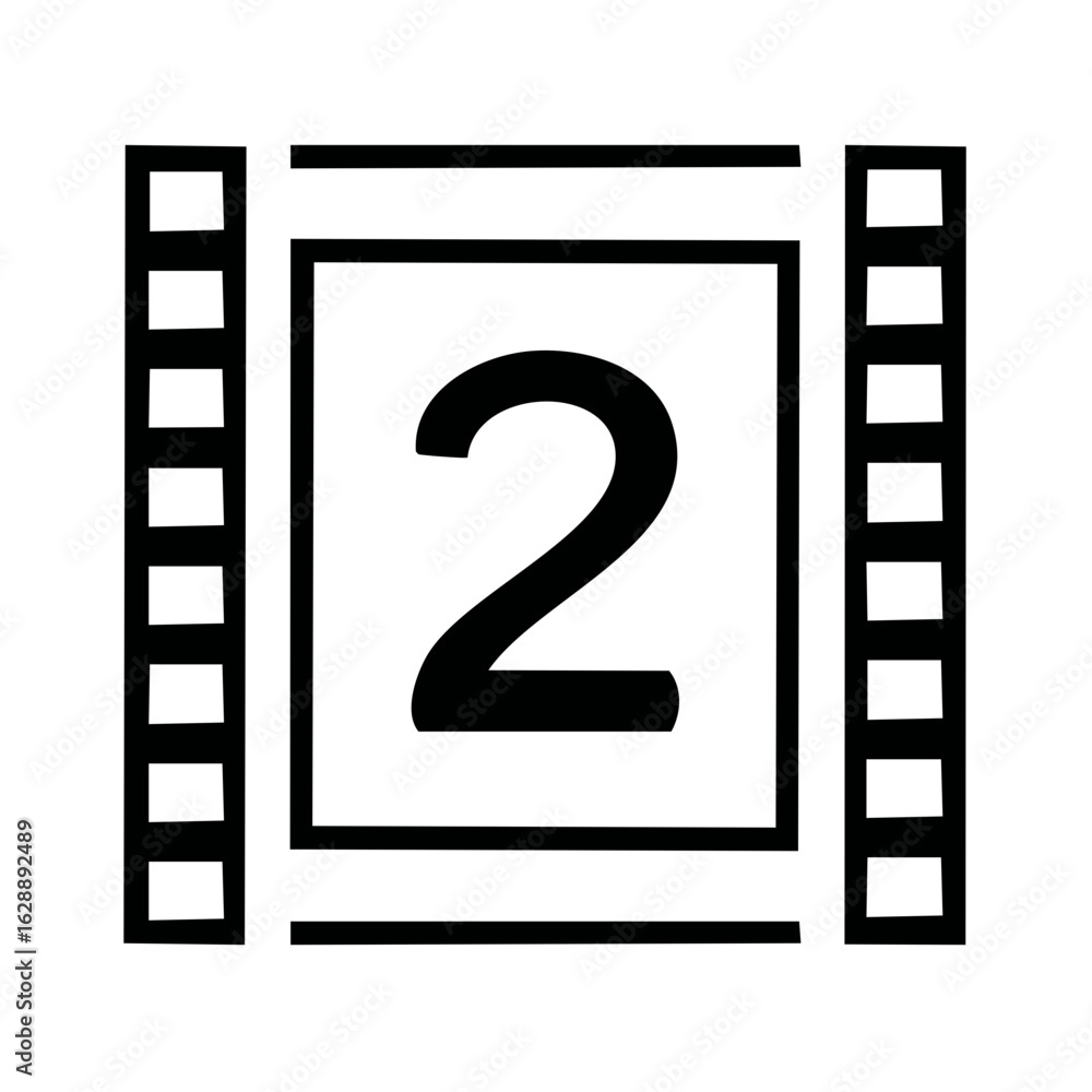 Poster classic film reel graphic displaying the number two for motion picture sequence or video part