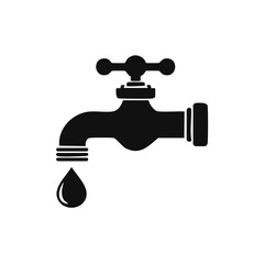 Black Water Tap Dripping Single Drop Icon Symbol Vector Illustration