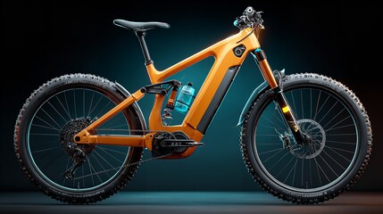 Fototapeta premium An orange electric mountain bike embodying freedom and outdoor adventures on transparent background