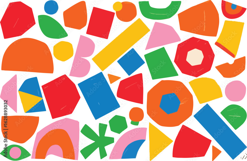 Poster colorful abstract shapes and forms scattered on a transparent background isolated on transparent bac