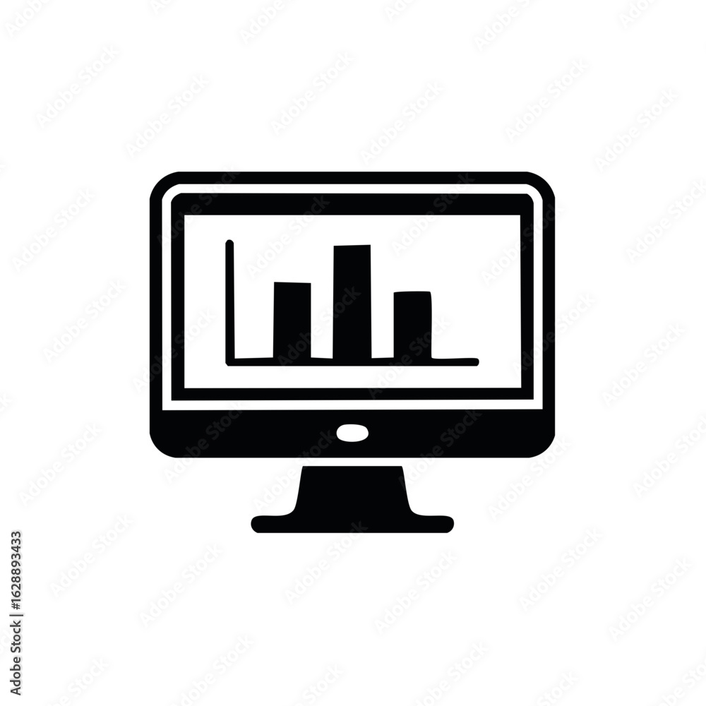 Poster Computer monitor screen displaying business data bar chart graph icon