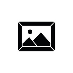 Abstract Image Placeholder Icon with Mountains and Sun within a Frame