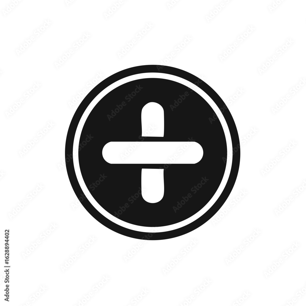 Poster simple plus icon in a black circle. modern flat add button vector graphic.