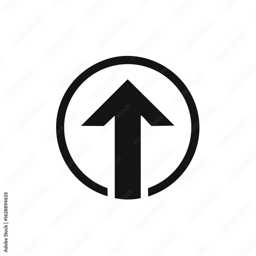 Poster simple up arrow icon in a circle indicating direction growth and progress