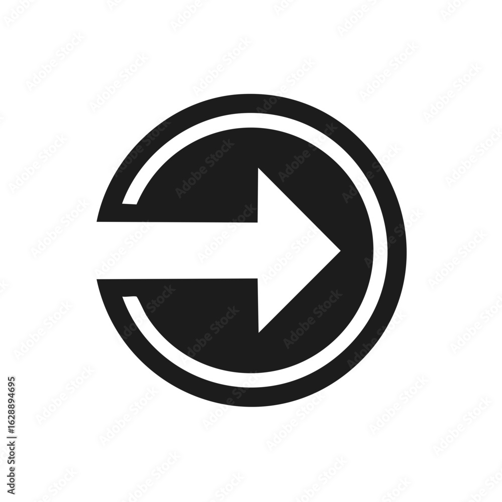 Poster black circular arrow icon pointing right for digital user interface navigation