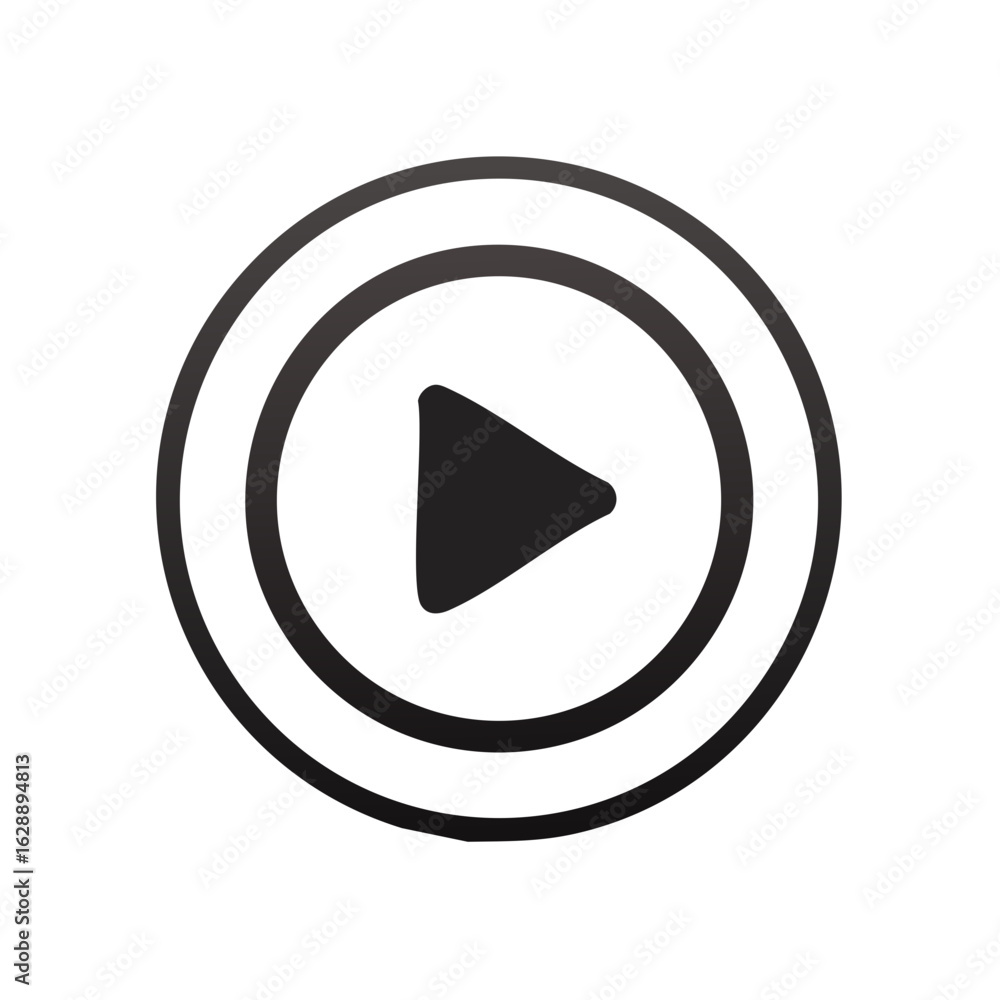Poster play button graphic in a circular design with double outline for media applications and interactive 