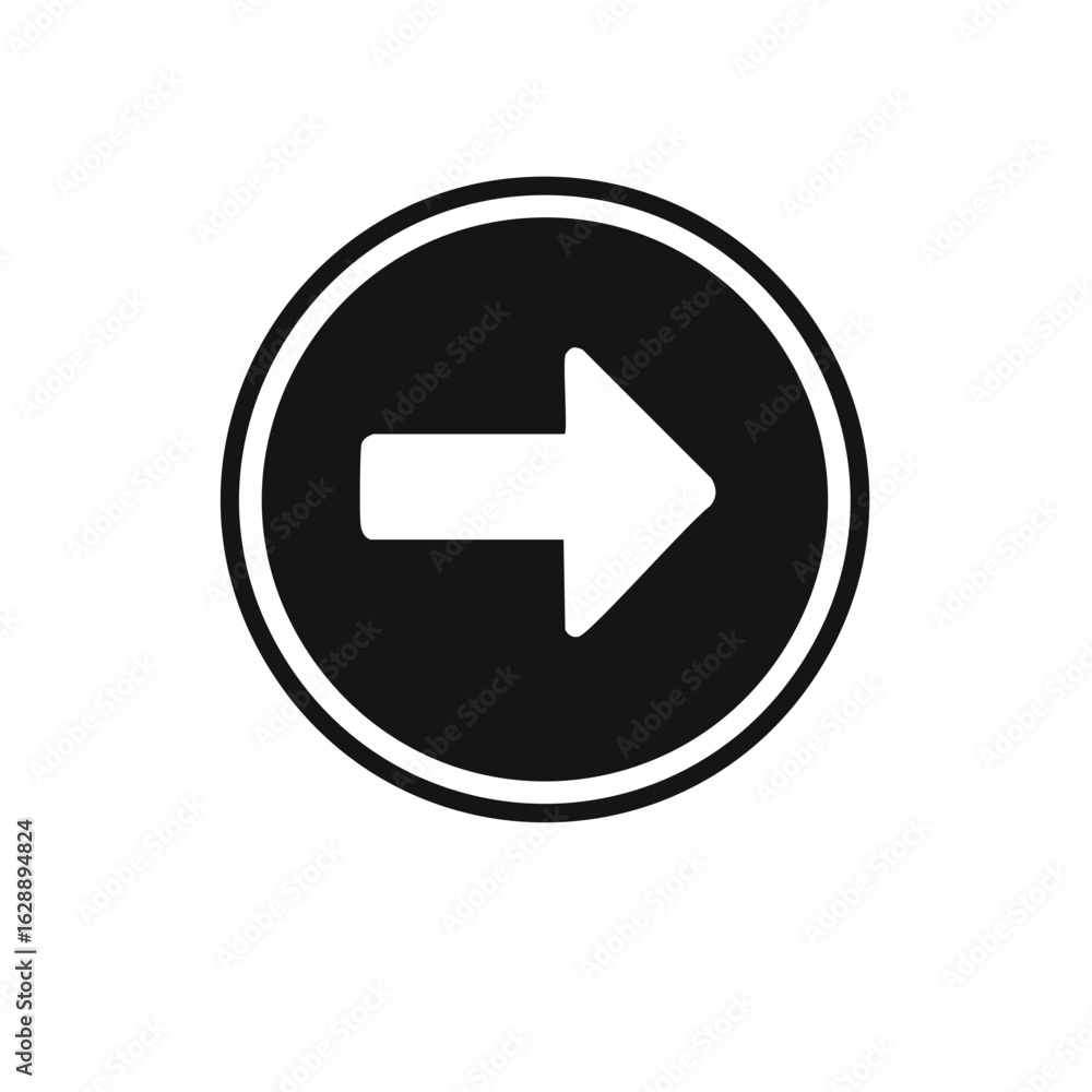 Poster right arrow within a circular frame directional guidance navigation icon symbol