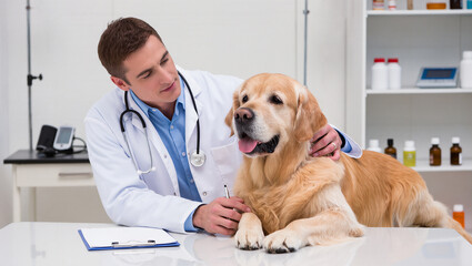 veterinarian with dog
