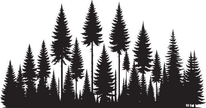 A vector illustration of fir and pine trees with snowy branches and a fern frond set against a winter forest backdrop for the holiday season